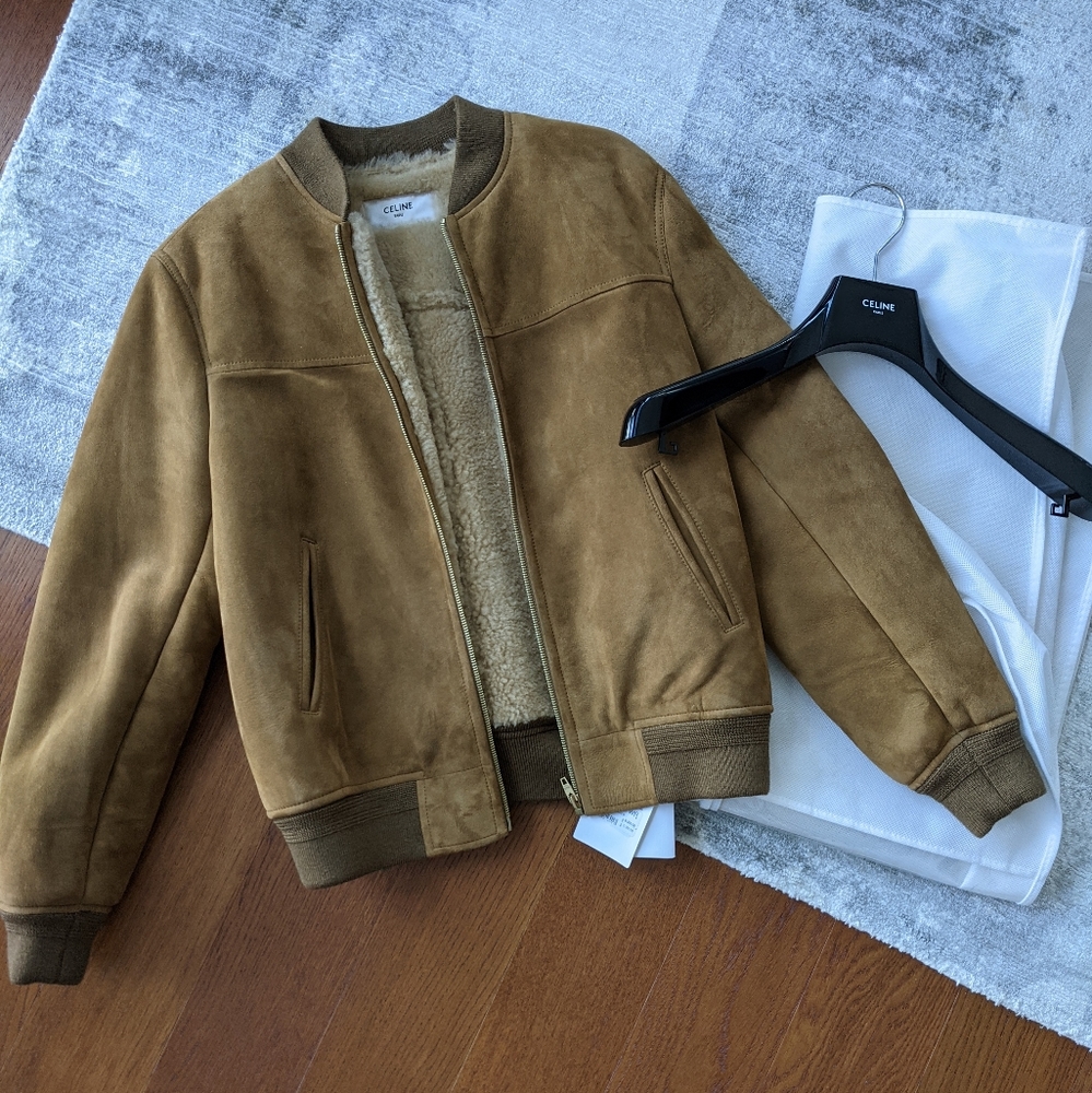 🔥NWT CELINE MENS SHEARLING TEDDY JACKET COAT HAVANA 50